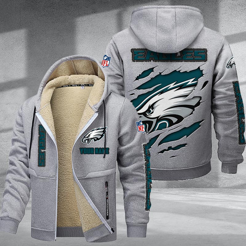 Philadelphia Eagles DMTZ0379 Hoodie Zip Velvet Coat - Famjoys Philadelphia Eagles DMTZ0379 Hoodie Zip Velvet Coat - Famjoys