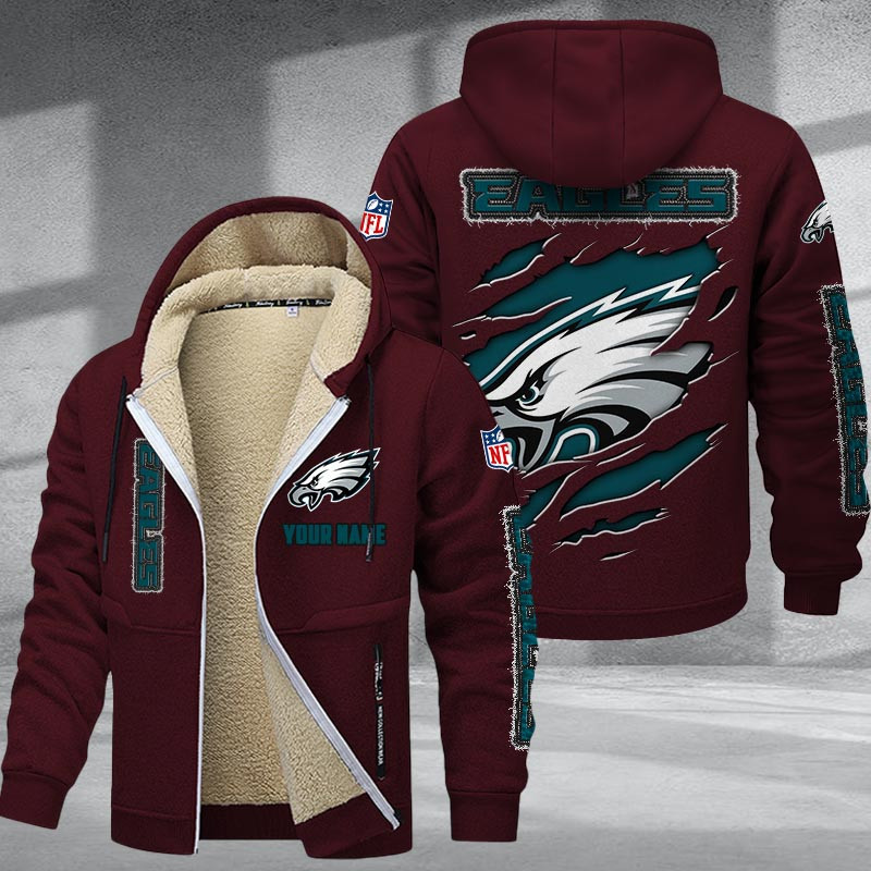 Philadelphia Eagles DMTZ0379 Hoodie Zip Velvet Coat - Famjoys Philadelphia Eagles DMTZ0379 Hoodie Zip Velvet Coat - Famjoys