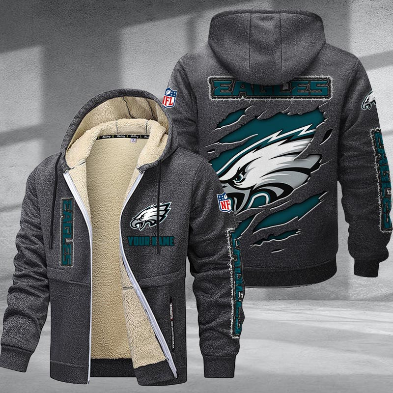 Philadelphia Eagles DMTZ0379 Hoodie Zip Velvet Coat - Famjoys Philadelphia Eagles DMTZ0379 Hoodie Zip Velvet Coat - Famjoys