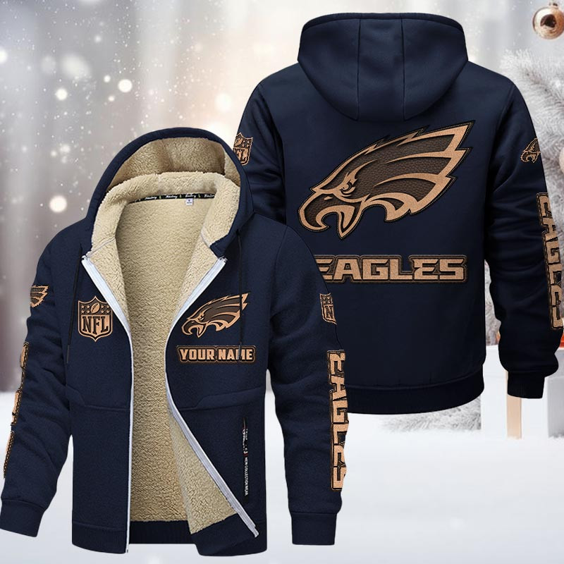 Philadelphia Eagles DMTZ0863 Hoodie Zip Velvet Coat - Famjoys Philadelphia Eagles DMTZ0863 Hoodie Zip Velvet Coat - Famjoys
