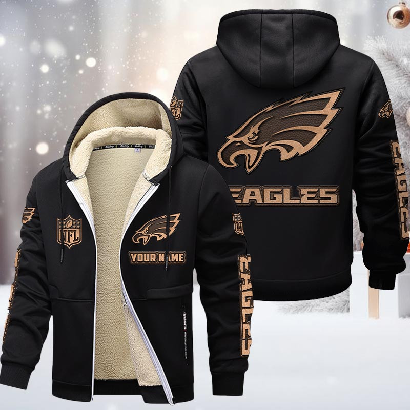 Philadelphia Eagles DMTZ0863 Hoodie Zip Velvet Coat - Famjoys Philadelphia Eagles DMTZ0863 Hoodie Zip Velvet Coat - Famjoys