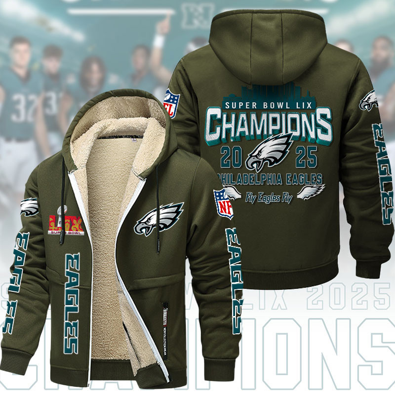 Philadelphia Eagles DMTZ1864 Hoodie Zip Velvet Coat Multicolor - Famjoys Philadelphia Eagles DMTZ1864 Hoodie Zip Velvet Coat Multicolor - Famjoys