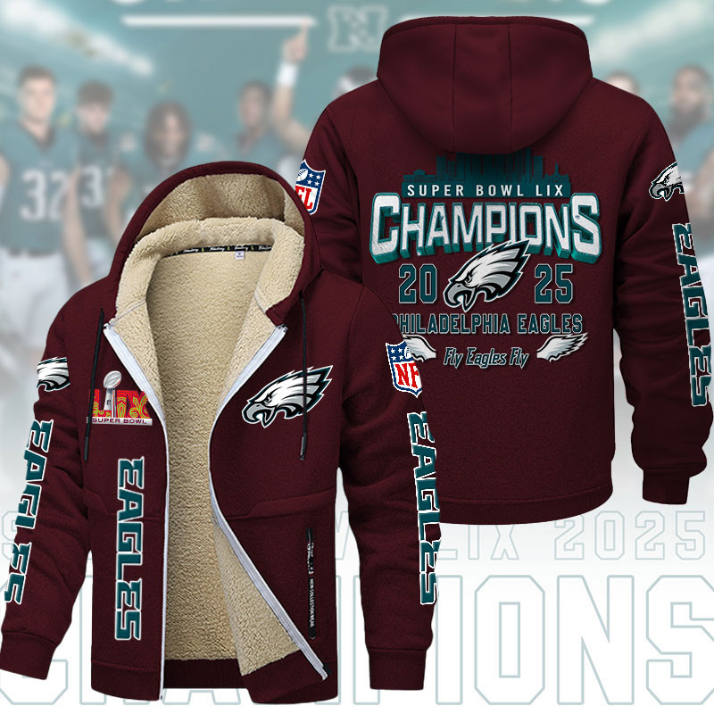 Philadelphia Eagles DMTZ1864 Hoodie Zip Velvet Coat Multicolor - Famjoys Philadelphia Eagles DMTZ1864 Hoodie Zip Velvet Coat Multicolor - Famjoys