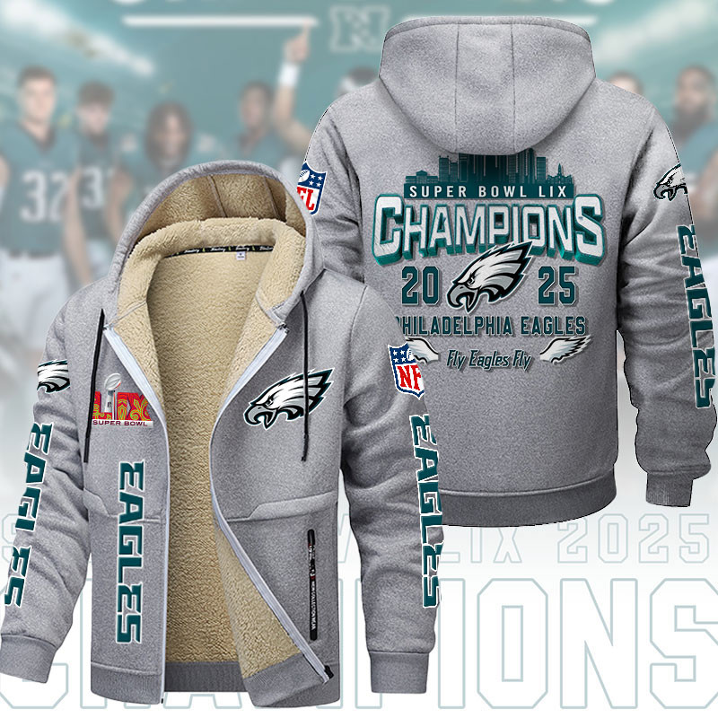Philadelphia Eagles DMTZ1864 Hoodie Zip Velvet Coat Multicolor - Famjoys Philadelphia Eagles DMTZ1864 Hoodie Zip Velvet Coat Multicolor - Famjoys