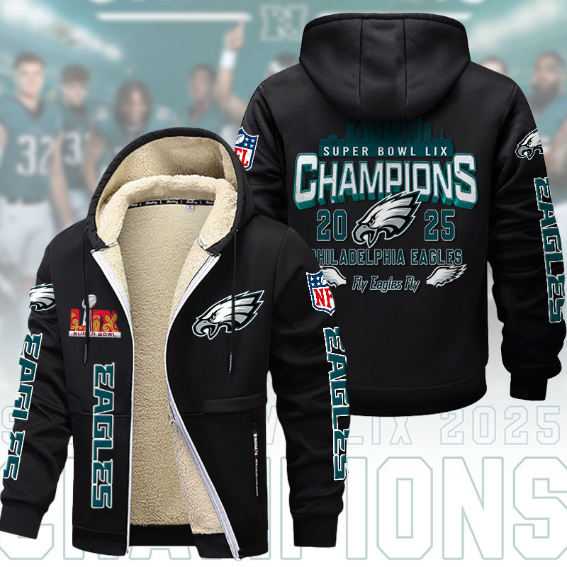 Philadelphia Eagles DMTZ1864 Hoodie Zip Velvet Coat Multicolor - Famjoys Philadelphia Eagles DMTZ1864 Hoodie Zip Velvet Coat Multicolor - Famjoys