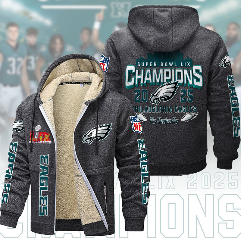 Philadelphia Eagles DMTZ1864 Hoodie Zip Velvet Coat Multicolor - Famjoys Philadelphia Eagles DMTZ1864 Hoodie Zip Velvet Coat Multicolor - Famjoys