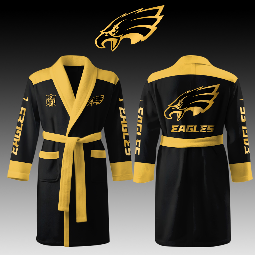 Philadelphia Eagles Gold Bathrobe Luxurious Comfort Meets Sporty Style - Famjoys Philadelphia Eagles Gold Bathrobe Luxurious Comfort Meets Sporty Style - Famjoys