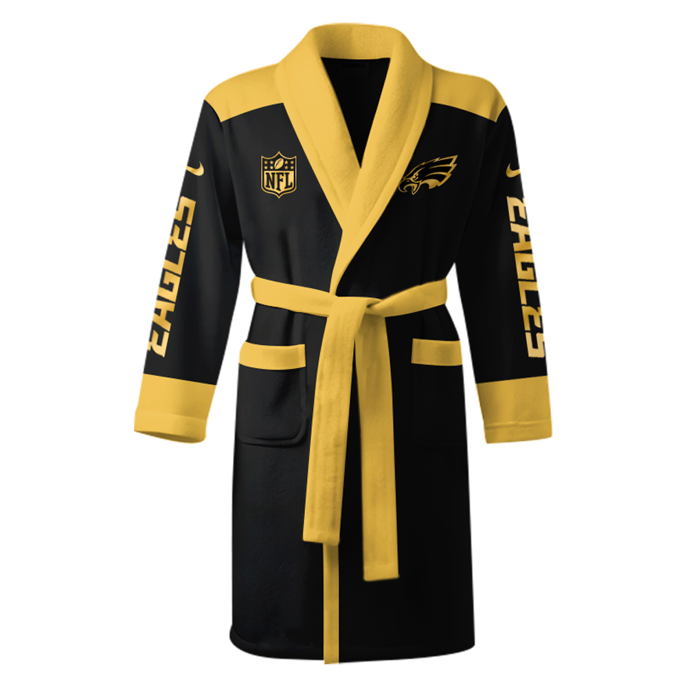 Philadelphia Eagles Gold Bathrobe Luxurious Comfort Meets Sporty Style - Famjoys Philadelphia Eagles Gold Bathrobe Luxurious Comfort Meets Sporty Style - Famjoys