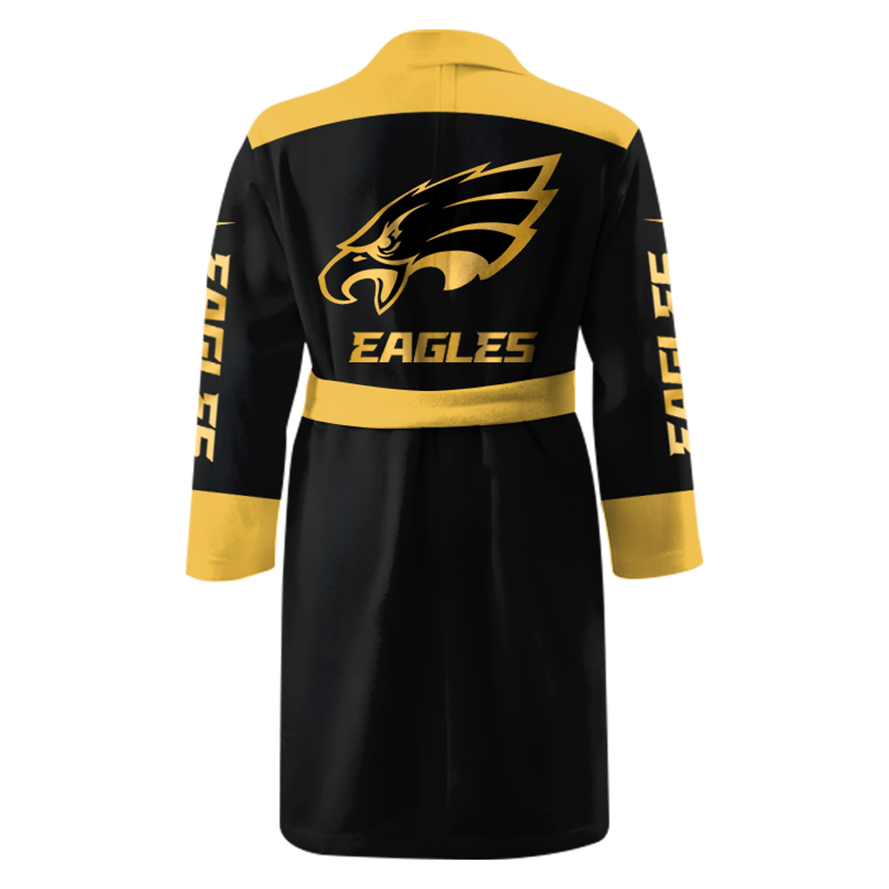 Philadelphia Eagles Gold Bathrobe Luxurious Comfort Meets Sporty Style - Famjoys Philadelphia Eagles Gold Bathrobe Luxurious Comfort Meets Sporty Style - Famjoys