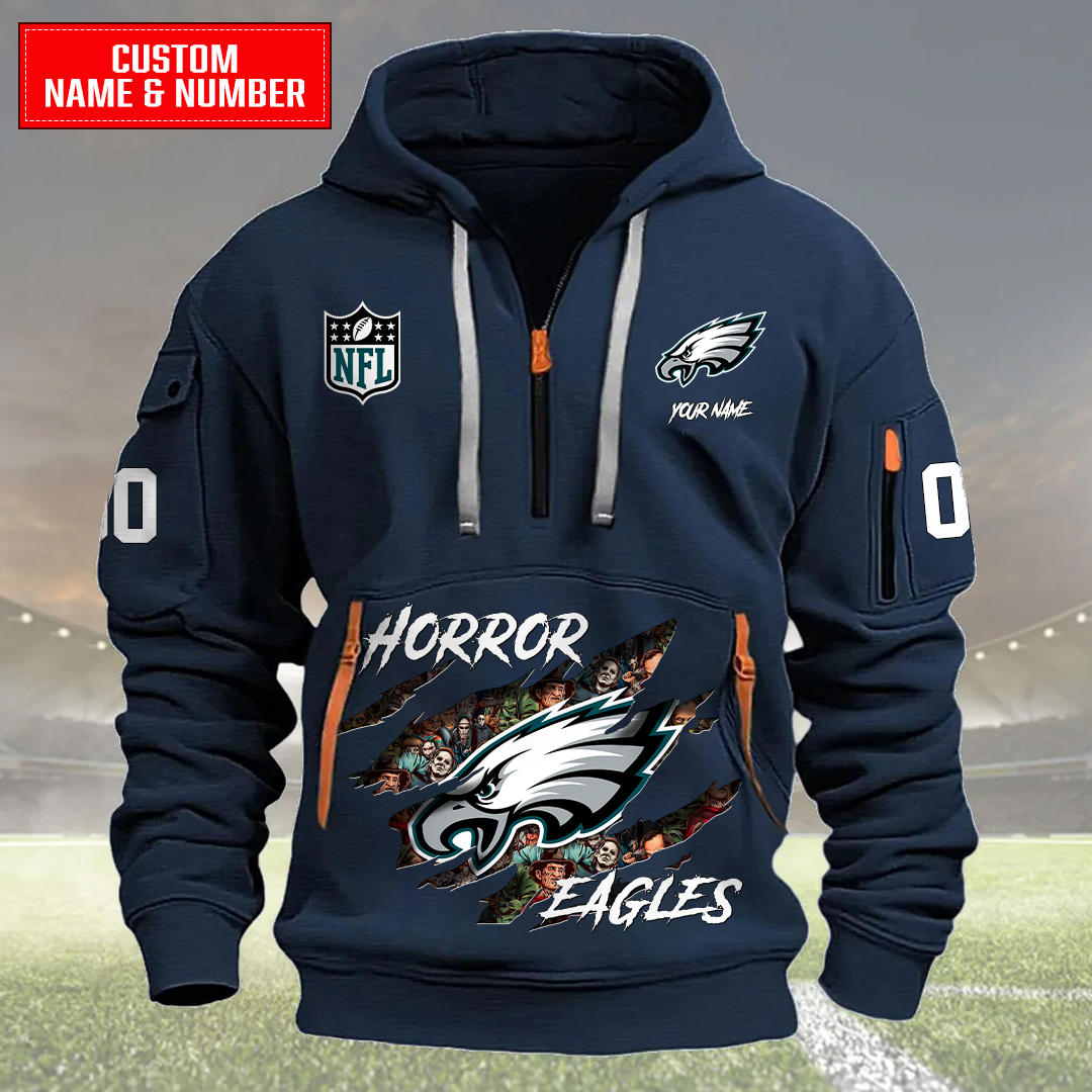 Philadelphia Eagles Halloween Horror Collection Personalize Quarter Zip Hoodie AZCAQZH000012 - Famjoys Philadelphia Eagles Halloween Horror Collection Personalize Quarter Zip Hoodie AZCAQZH000012 - Famjoys