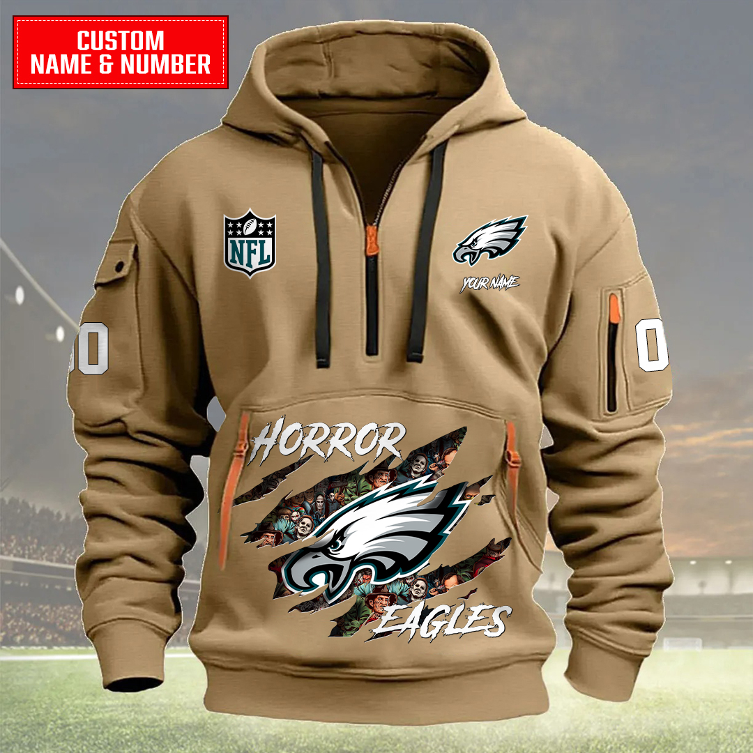 Philadelphia Eagles Halloween Horror Collection Personalize Quarter Zip Hoodie AZCAQZH000012 - Famjoys Philadelphia Eagles Halloween Horror Collection Personalize Quarter Zip Hoodie AZCAQZH000012 - Famjoys