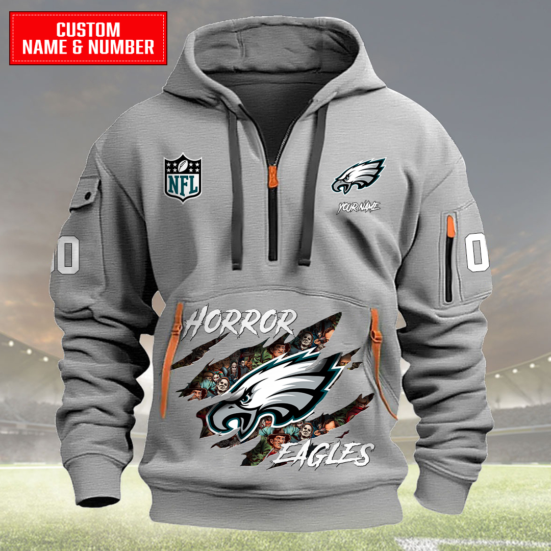 Philadelphia Eagles Halloween Horror Collection Personalize Quarter Zip Hoodie AZCAQZH000012 - Famjoys Philadelphia Eagles Halloween Horror Collection Personalize Quarter Zip Hoodie AZCAQZH000012 - Famjoys