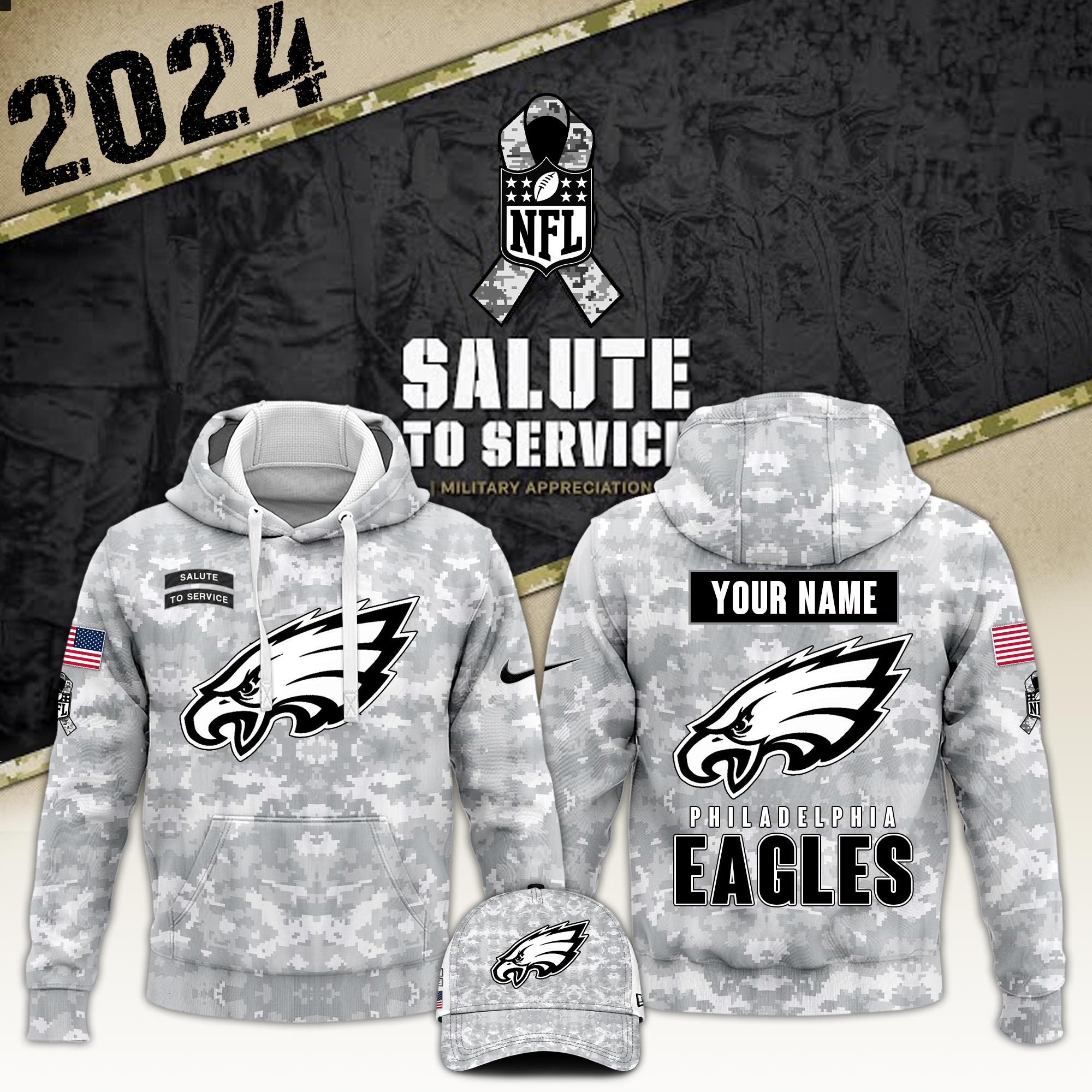 Philadelphia Eagles Hoodie Camo Salute to Service Club - Famjoys Philadelphia Eagles Hoodie Camo Salute to Service Club - Famjoys