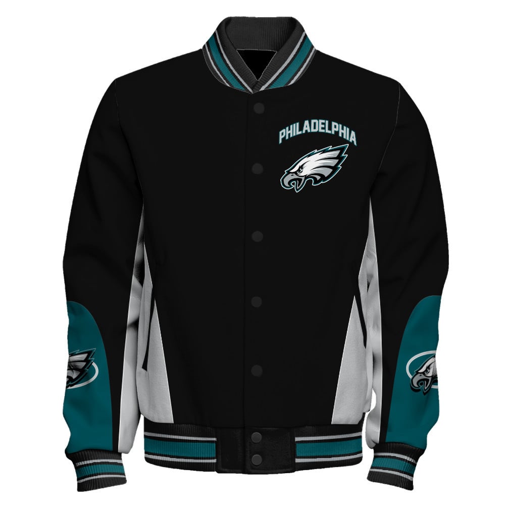 Philadelphia Eagles - In Sync With The Home Team Unisex Varsity Jacket - Famjoys Philadelphia Eagles - In Sync With The Home Team Unisex Varsity Jacket - Famjoys