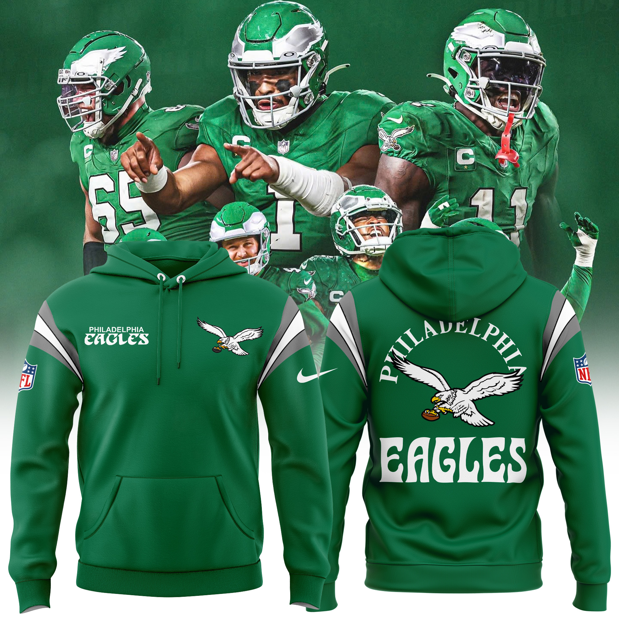 Philadelphia Eagles Kelly Green Hoodie 2024 - Famjoys Philadelphia Eagles Kelly Green Hoodie 2024 - Famjoys