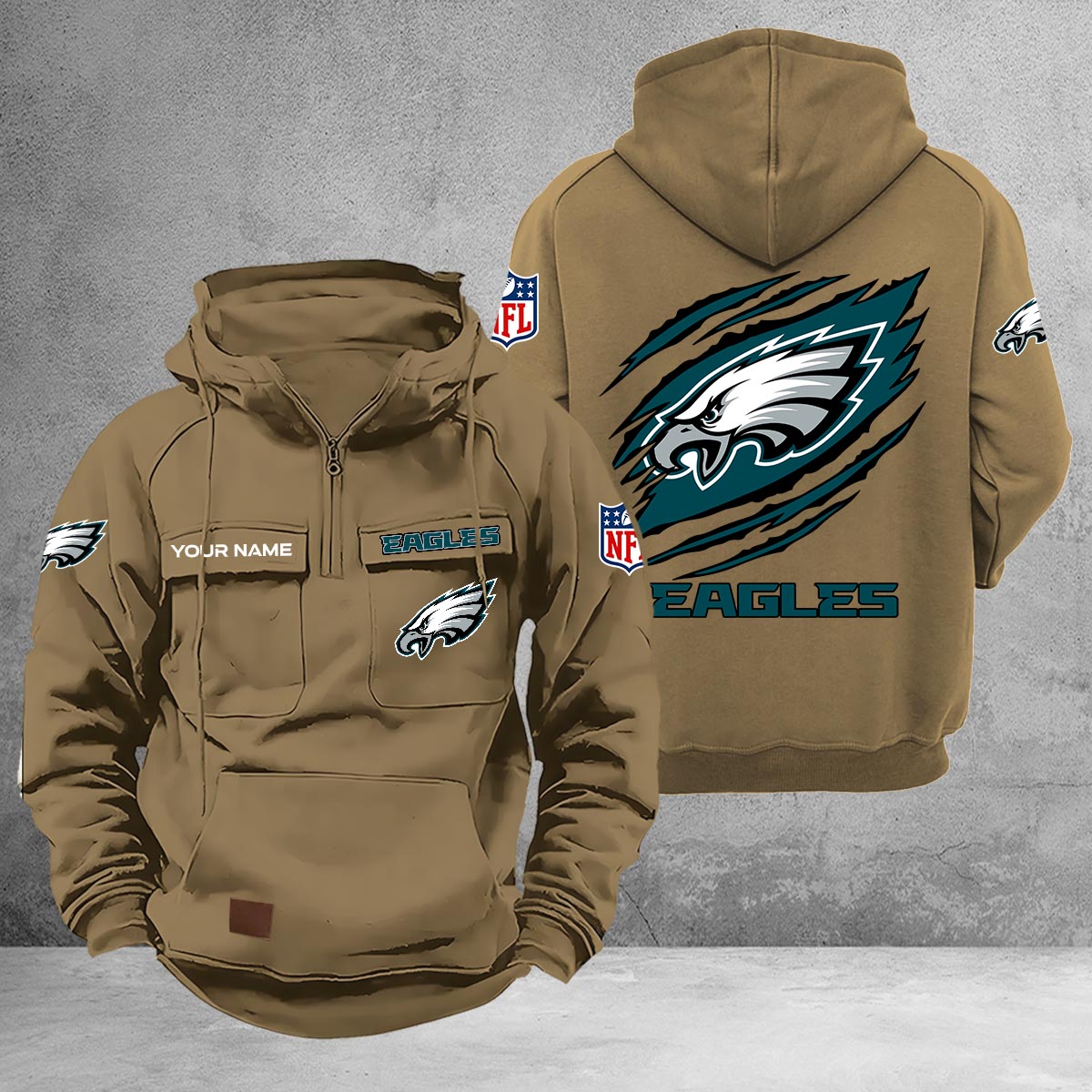 Philadelphia Eagles Multi-Pockets Zip-Up Hoodie - Famjoys Philadelphia Eagles Multi-Pockets Zip-Up Hoodie - Famjoys