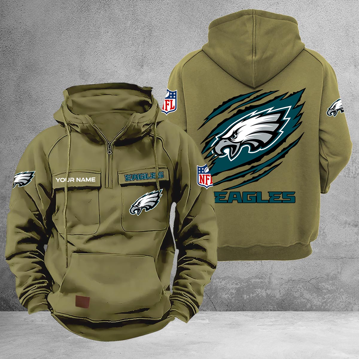 Philadelphia Eagles Multi-Pockets Zip-Up Hoodie - Famjoys Philadelphia Eagles Multi-Pockets Zip-Up Hoodie - Famjoys