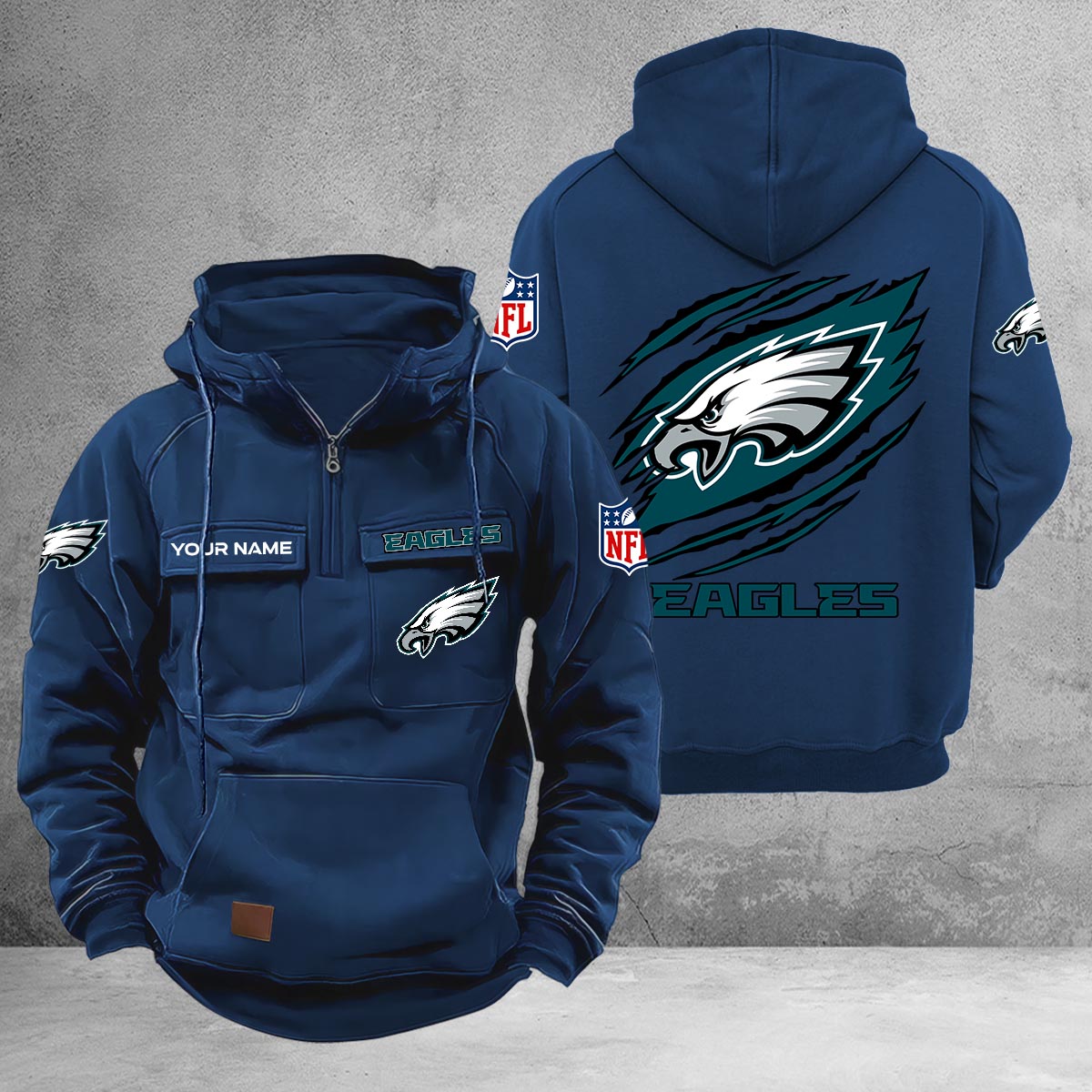 Philadelphia Eagles Multi-Pockets Zip-Up Hoodie - Famjoys Philadelphia Eagles Multi-Pockets Zip-Up Hoodie - Famjoys