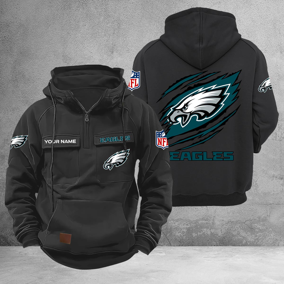 Philadelphia Eagles Multi-Pockets Zip-Up Hoodie - Famjoys Philadelphia Eagles Multi-Pockets Zip-Up Hoodie - Famjoys