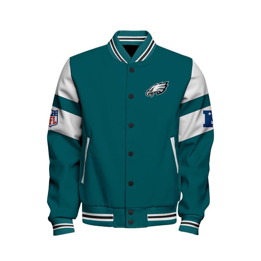Philadelphia Eagles National Football Conference Unisex Varsity Jacket V11 - Famjoys Philadelphia Eagles National Football Conference Unisex Varsity Jacket V11 - Famjoys