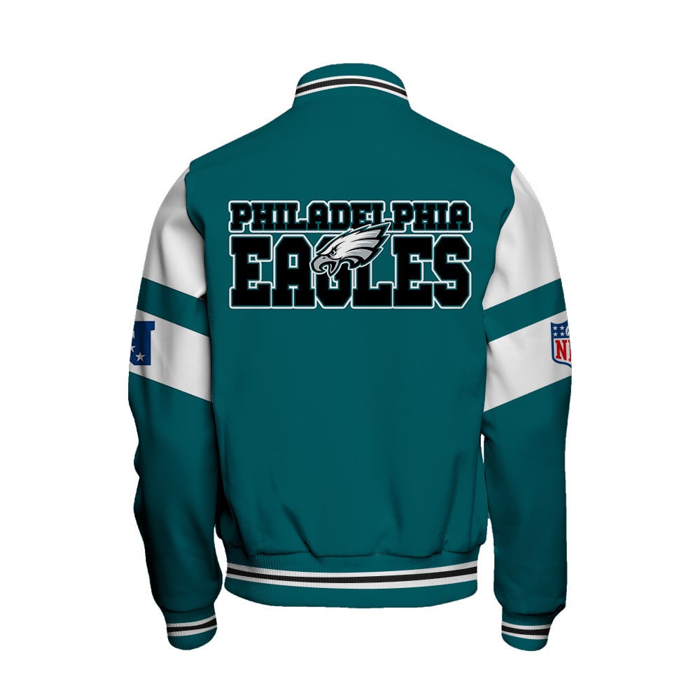 Philadelphia Eagles National Football Conference Unisex Varsity Jacket V11 - Famjoys Philadelphia Eagles National Football Conference Unisex Varsity Jacket V11 - Famjoys