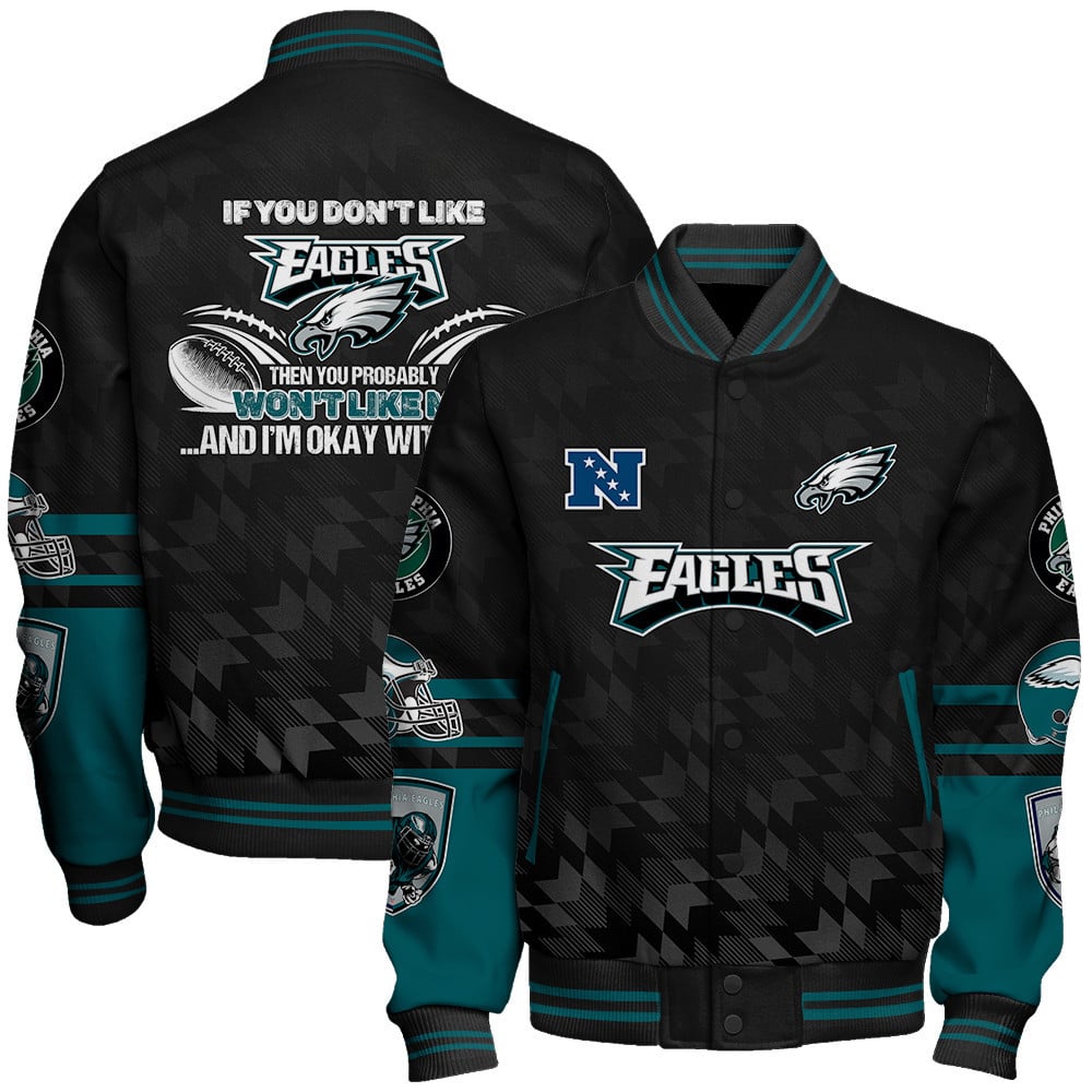 Philadelphia Eagles National Football Conference Unisex Varsity Jacket V12 - Famjoys Philadelphia Eagles National Football Conference Unisex Varsity Jacket V12 - Famjoys