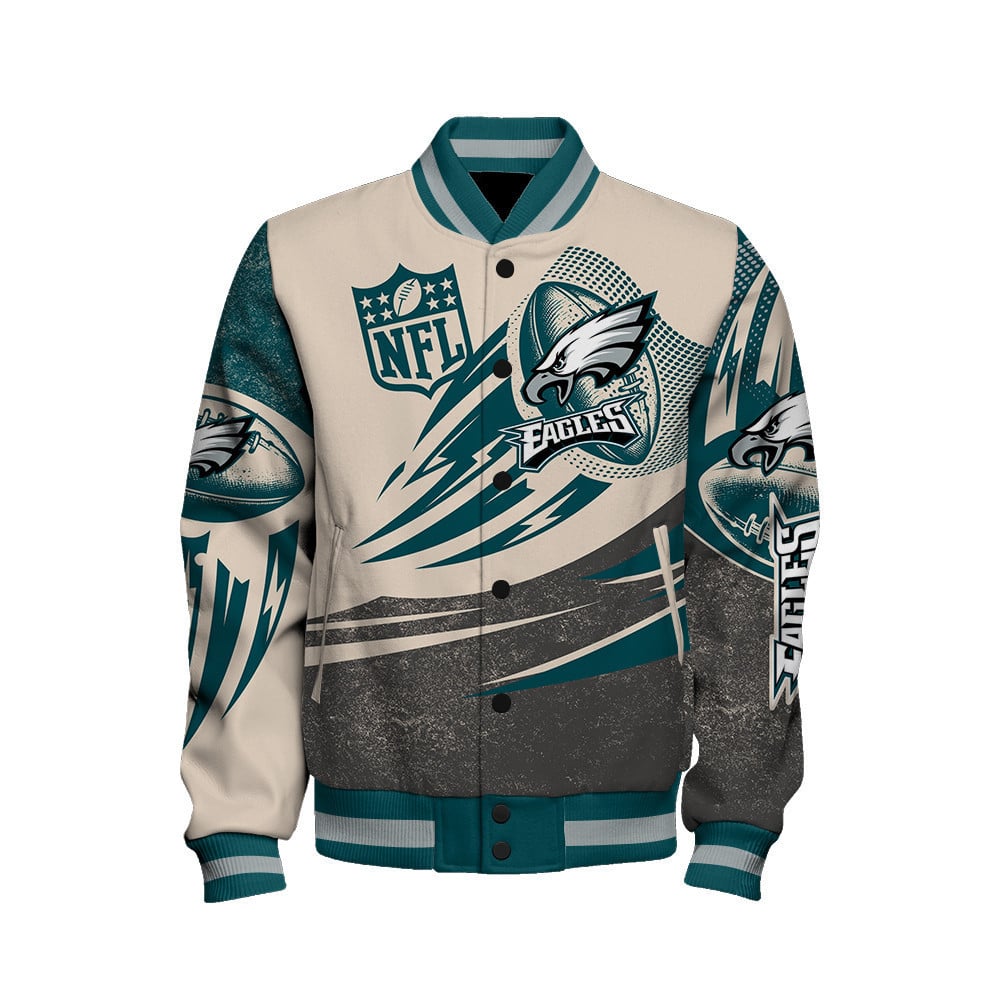 Philadelphia Eagles - National Football League Customized AOP Varsity Jacket V10 - Famjoys Philadelphia Eagles - National Football League Customized AOP Varsity Jacket V10 - Famjoys