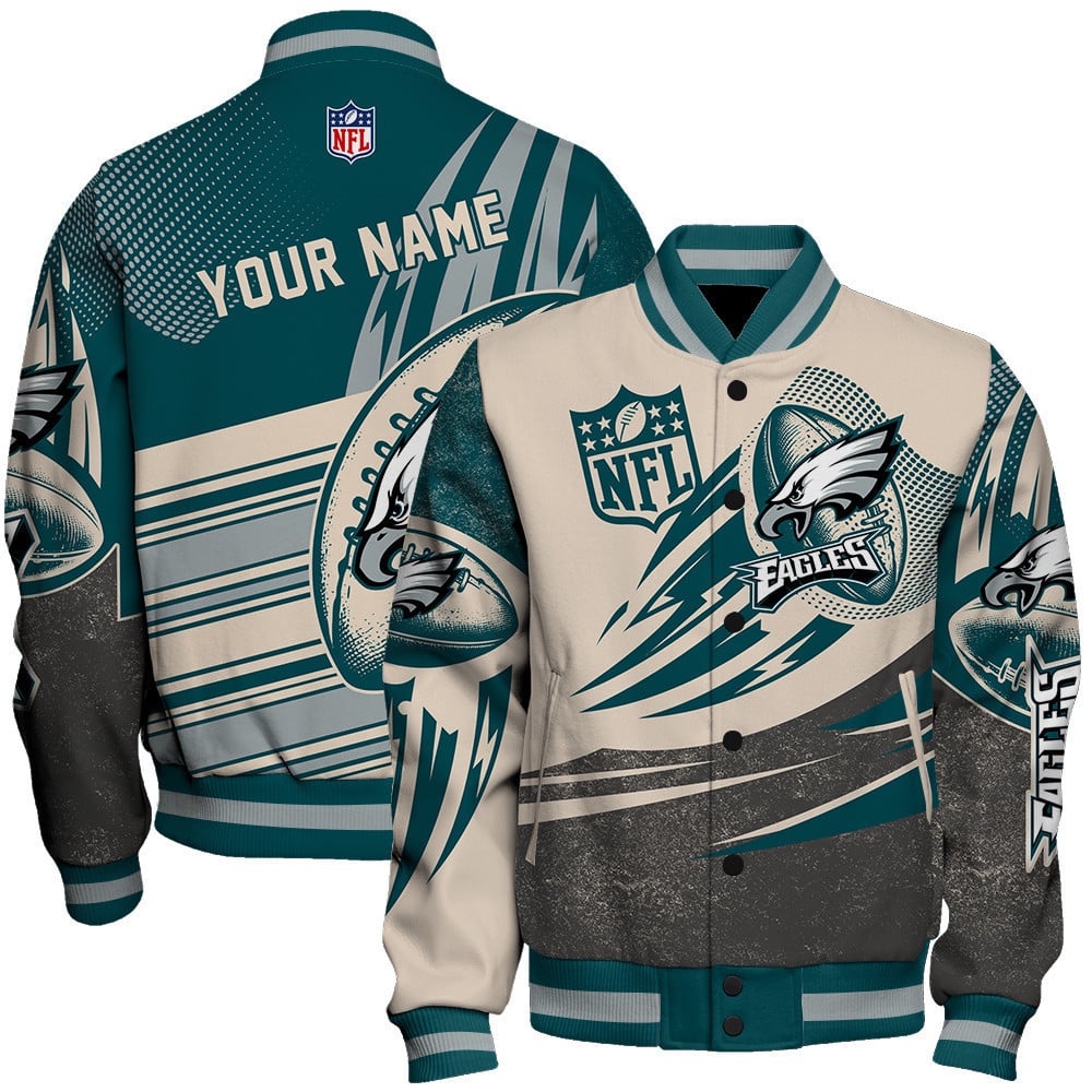 Philadelphia Eagles - National Football League Customized AOP Varsity Jacket V10 - Famjoys Philadelphia Eagles - National Football League Customized AOP Varsity Jacket V10 - Famjoys