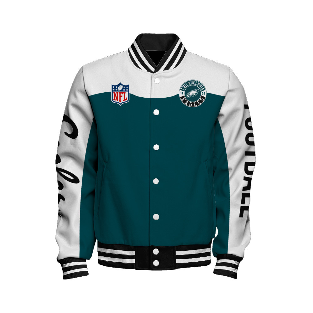 Philadelphia Eagles National Football League Face Any Weather Unisex Varsity Jacket - Famjoys Philadelphia Eagles National Football League Face Any Weather Unisex Varsity Jacket - Famjoys
