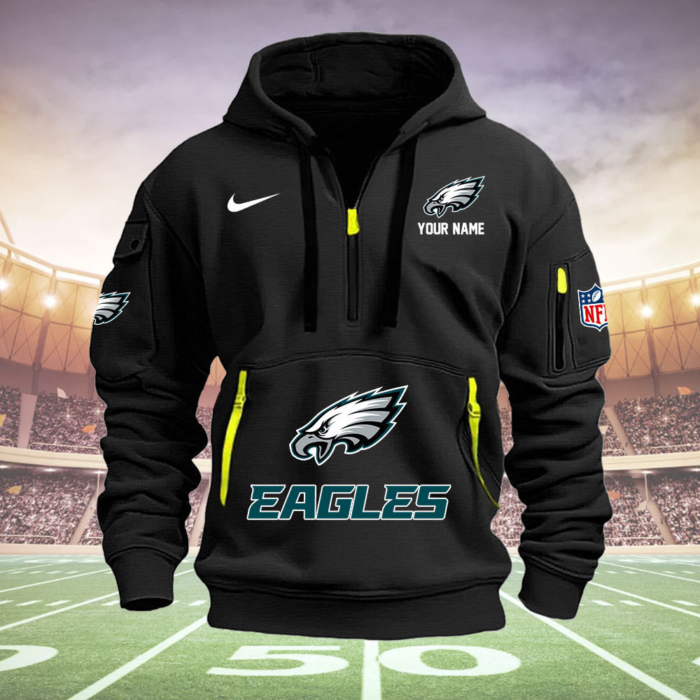 Philadelphia Eagles New Personalized Quarter Zip Hoodie AZBTQZH000004 - Famjoys Philadelphia Eagles New Personalized Quarter Zip Hoodie AZBTQZH000004 - Famjoys