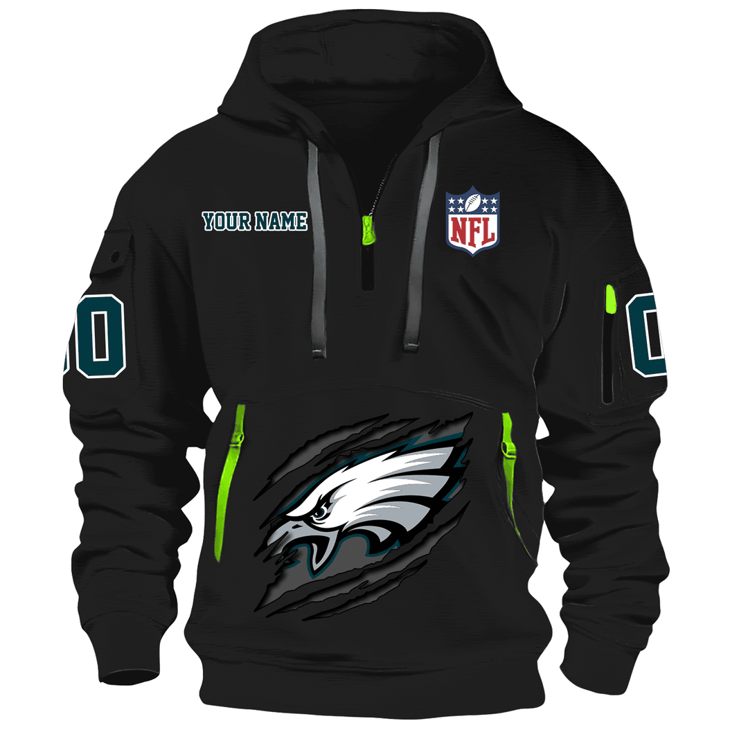 Philadelphia Eagles New Personalized Quarter Zip Hoodie AZBTQZH000091 - Famjoys Philadelphia Eagles New Personalized Quarter Zip Hoodie AZBTQZH000091 - Famjoys