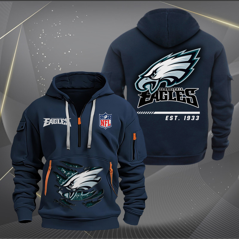 Philadelphia Eagles New Personalized Quarter Zip Hoodie AZBTQZH000120 - Famjoys Philadelphia Eagles New Personalized Quarter Zip Hoodie AZBTQZH000120 - Famjoys