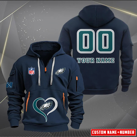 Philadelphia Eagles New Personalized Quarter Zip Hoodie AZBTQZH000147 - Famjoys Philadelphia Eagles New Personalized Quarter Zip Hoodie AZBTQZH000147 - Famjoys