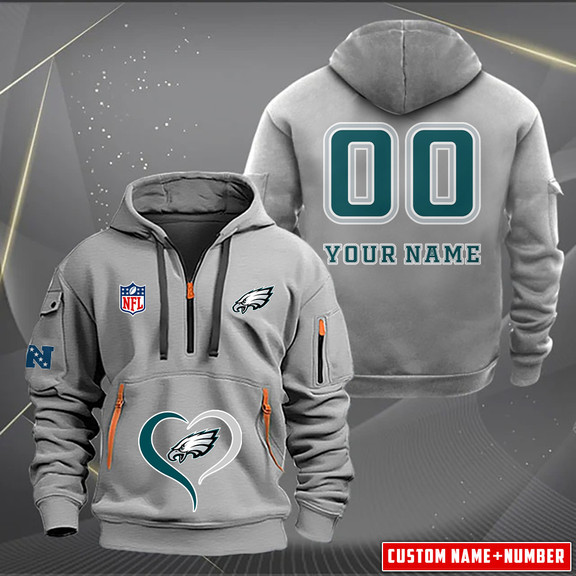 Philadelphia Eagles New Personalized Quarter Zip Hoodie AZBTQZH000147 - Famjoys Philadelphia Eagles New Personalized Quarter Zip Hoodie AZBTQZH000147 - Famjoys