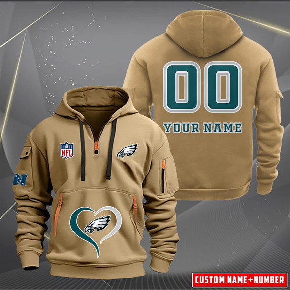 Philadelphia Eagles New Personalized Quarter Zip Hoodie AZBTQZH000147 - Famjoys Philadelphia Eagles New Personalized Quarter Zip Hoodie AZBTQZH000147 - Famjoys