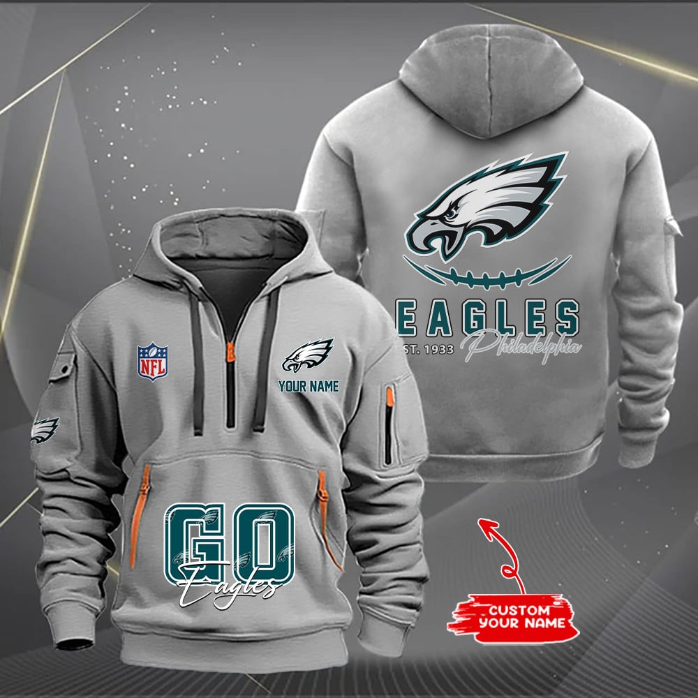 Philadelphia Eagles New Personalized Quarter Zip Hoodie AZBTQZH000158 - Famjoys Philadelphia Eagles New Personalized Quarter Zip Hoodie AZBTQZH000158 - Famjoys