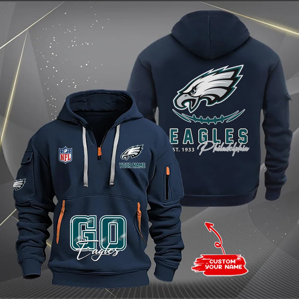 Philadelphia Eagles New Personalized Quarter Zip Hoodie AZBTQZH000158 - Famjoys Philadelphia Eagles New Personalized Quarter Zip Hoodie AZBTQZH000158 - Famjoys