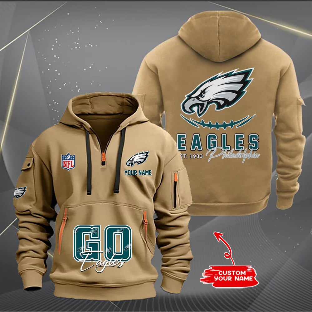 Philadelphia Eagles New Personalized Quarter Zip Hoodie AZBTQZH000158 - Famjoys Philadelphia Eagles New Personalized Quarter Zip Hoodie AZBTQZH000158 - Famjoys