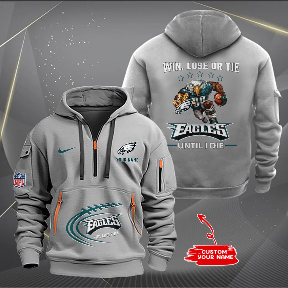 Philadelphia Eagles New Personalized Quarter Zip Hoodie AZBTQZH000173 - Famjoys Philadelphia Eagles New Personalized Quarter Zip Hoodie AZBTQZH000173 - Famjoys