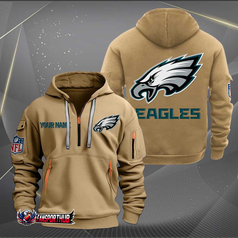 Philadelphia Eagles New Personalized Quarter Zip Hoodie AZBTQZH000221 - Famjoys Philadelphia Eagles New Personalized Quarter Zip Hoodie AZBTQZH000221 - Famjoys