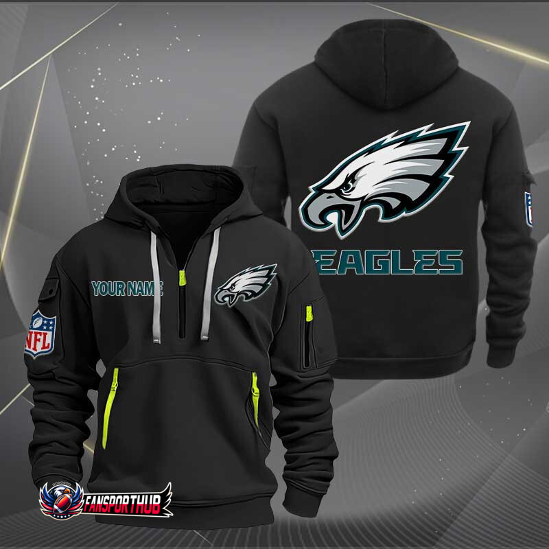 Philadelphia Eagles New Personalized Quarter Zip Hoodie AZBTQZH000221 - Famjoys Philadelphia Eagles New Personalized Quarter Zip Hoodie AZBTQZH000221 - Famjoys