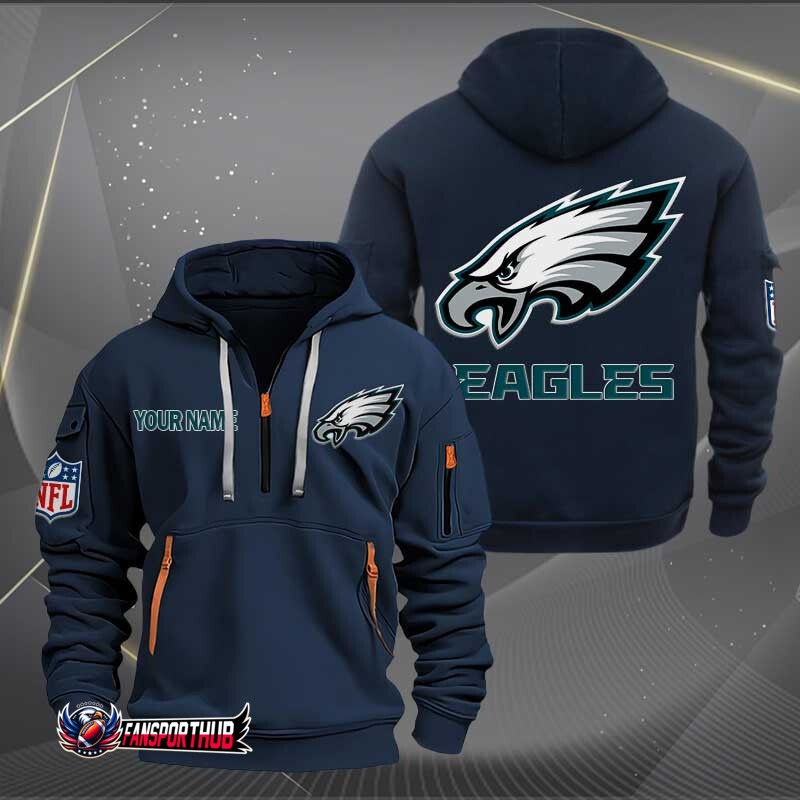 Philadelphia Eagles New Personalized Quarter Zip Hoodie AZBTQZH000221 - Famjoys Philadelphia Eagles New Personalized Quarter Zip Hoodie AZBTQZH000221 - Famjoys