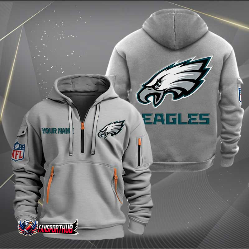 Philadelphia Eagles New Personalized Quarter Zip Hoodie AZBTQZH000221 - Famjoys Philadelphia Eagles New Personalized Quarter Zip Hoodie AZBTQZH000221 - Famjoys