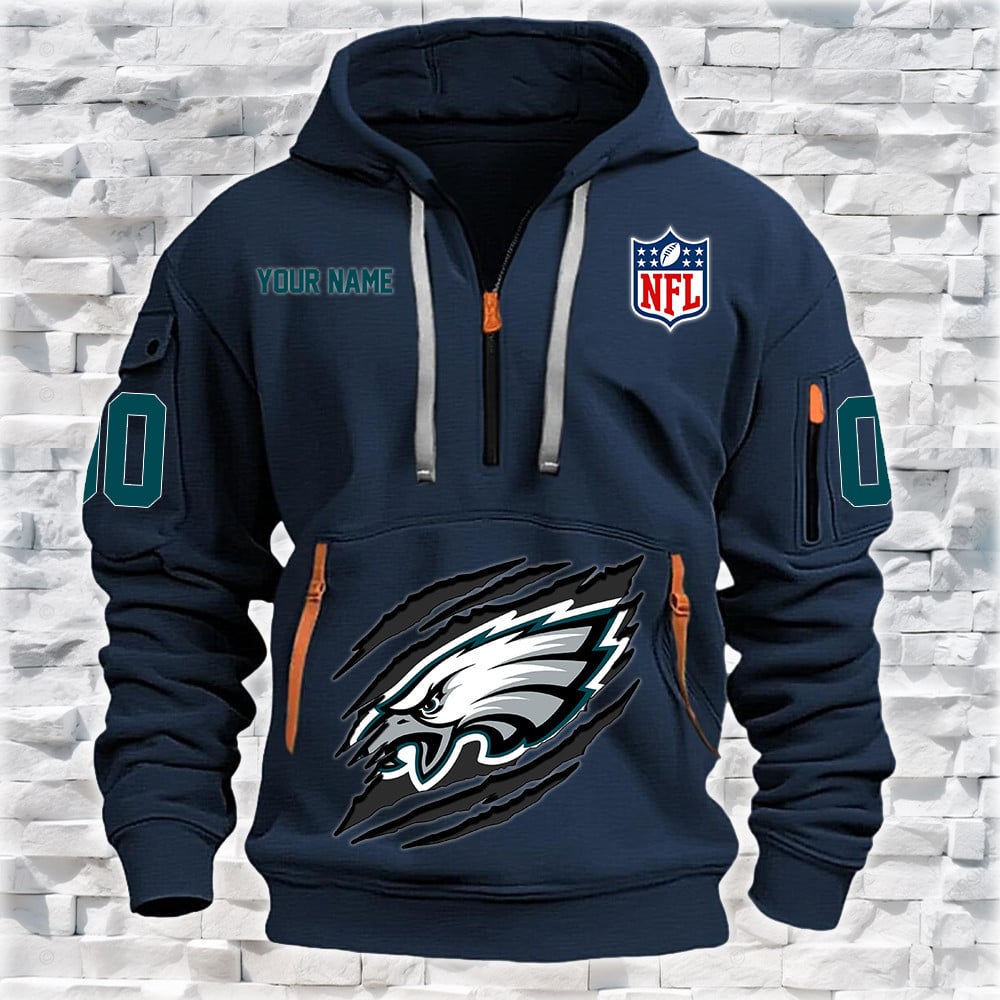 Philadelphia Eagles New Personalized Quarter Zip Hoodie NA032 - Famjoys Philadelphia Eagles New Personalized Quarter Zip Hoodie NA032 - Famjoys