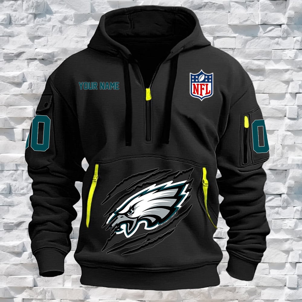 Philadelphia Eagles New Personalized Quarter Zip Hoodie NA032 - Famjoys Philadelphia Eagles New Personalized Quarter Zip Hoodie NA032 - Famjoys