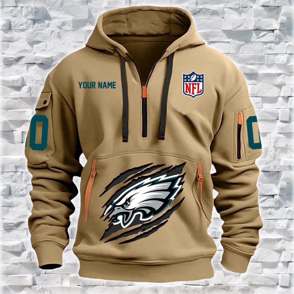 Philadelphia Eagles New Personalized Quarter Zip Hoodie NA032 - Famjoys Philadelphia Eagles New Personalized Quarter Zip Hoodie NA032 - Famjoys
