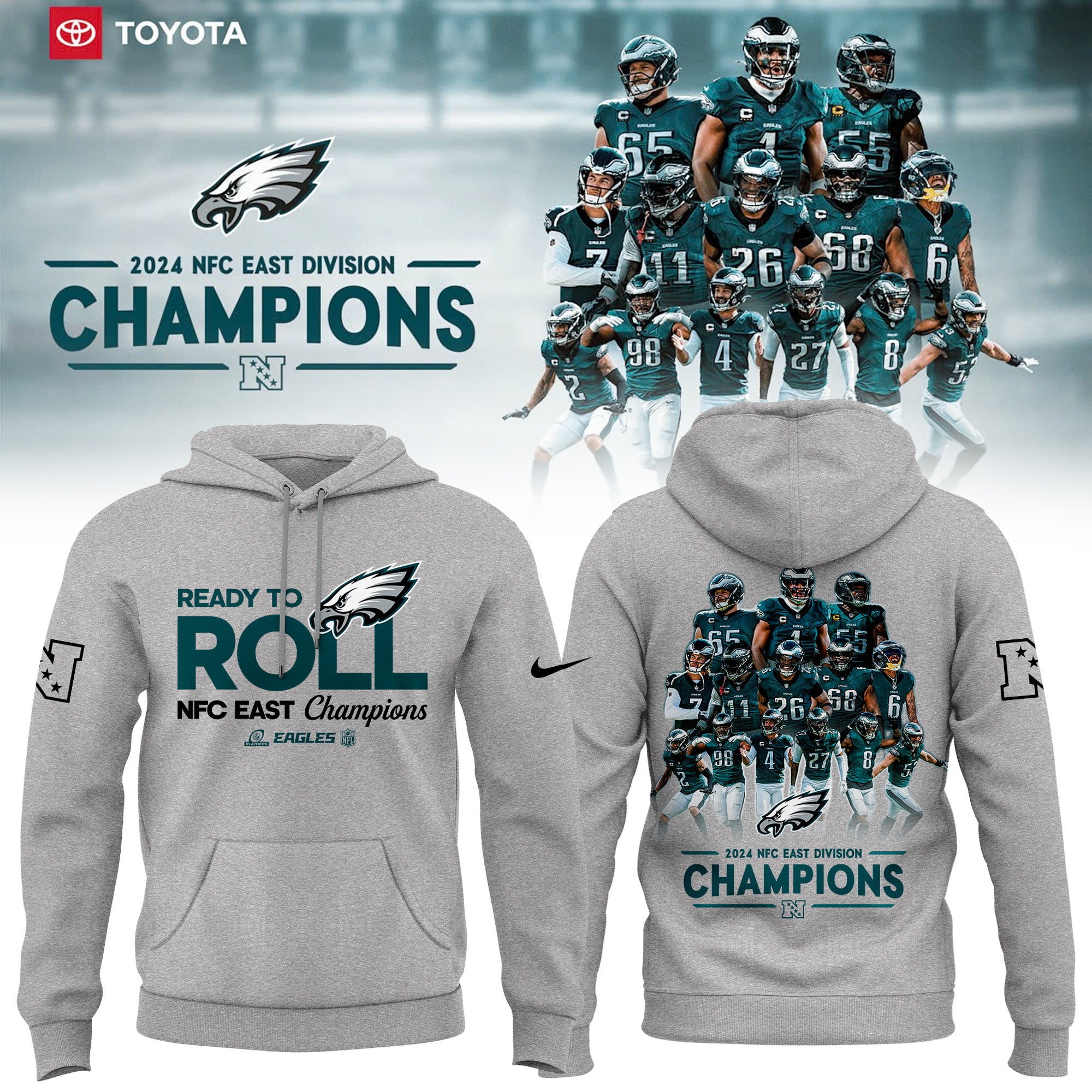 Philadelphia Eagles NFC EAST CHAMPIONS Gray Hoodie 2024 - Famjoys Philadelphia Eagles NFC EAST CHAMPIONS Gray Hoodie 2024 - Famjoys