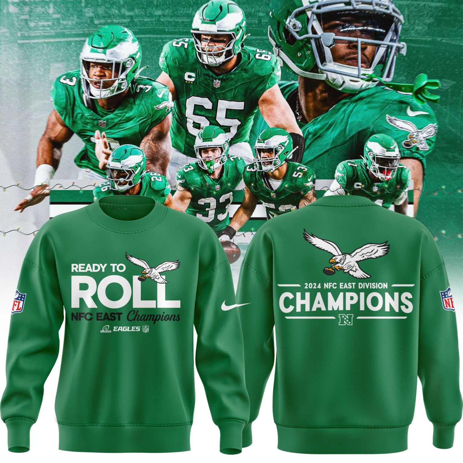 Philadelphia Eagles NFC EAST CHAMPIONS Kelly Green Sweatshirt 2024 - Famjoys Philadelphia Eagles NFC EAST CHAMPIONS Kelly Green Sweatshirt 2024 - Famjoys
