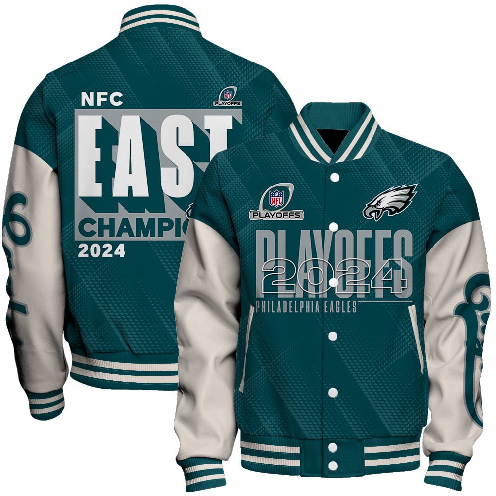 Philadelphia Eagles NFC EAST Champions Unisex Varsity Jacket - Famjoys Philadelphia Eagles NFC EAST Champions Unisex Varsity Jacket - Famjoys
