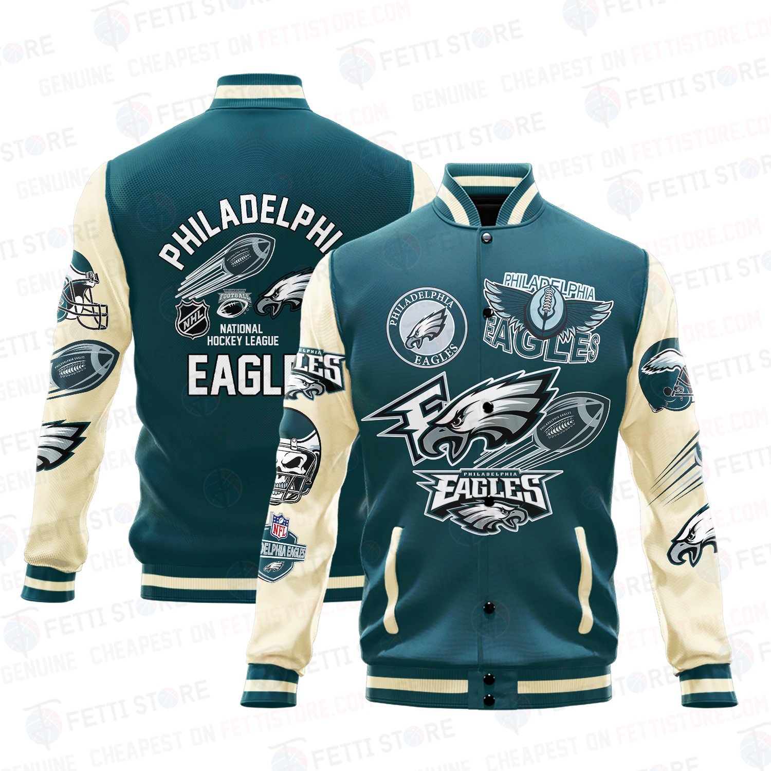Philadelphia Eagles Pattern Varsity Jacket - Famjoys Philadelphia Eagles Pattern Varsity Jacket - Famjoys